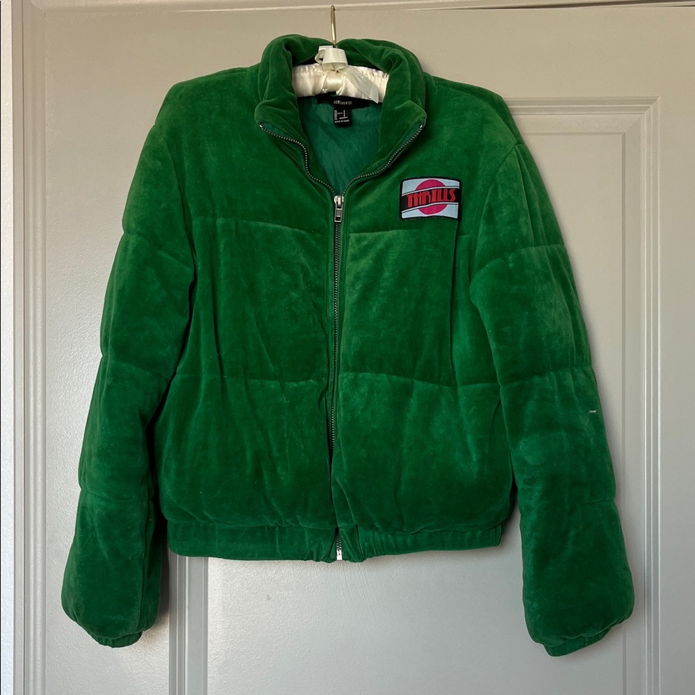 Velour Puffer Jacket | Green | S
